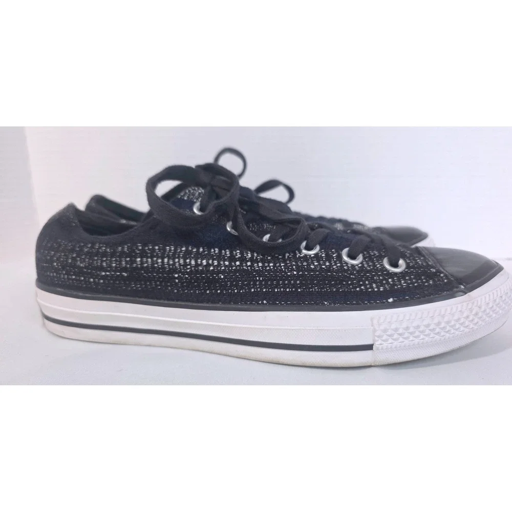Converse Chuck Taylor All Star Black Navy Silver Woven Dobby Tweed Low Top 10
